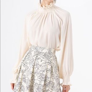 Chic wish SHIRRED RUFFLE HIGH NECK CHIFFON TOP